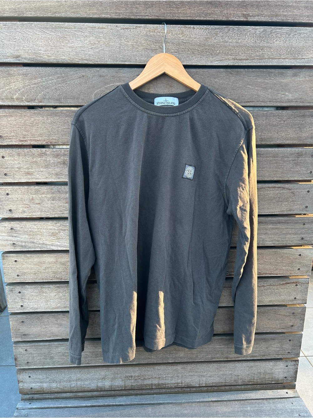 Stone Island Long-Sleeve Crewneck Tee — Charcoal Gray